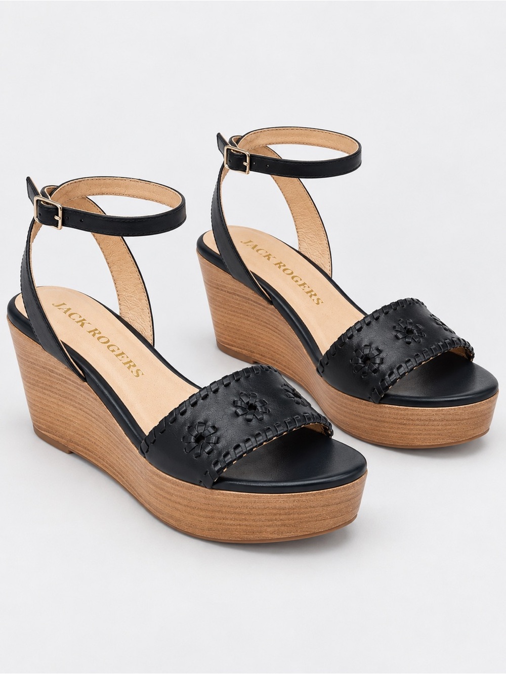 Jack Rogers Ferry Black Platform Wedge Sandals Size 7 New